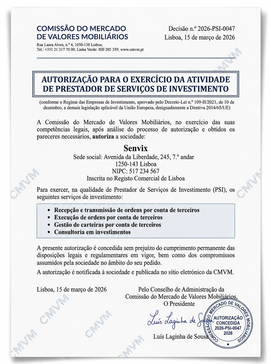 Certificação CMVM 1